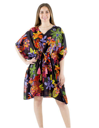 Vestido kaftan algodon estampado Hawaian