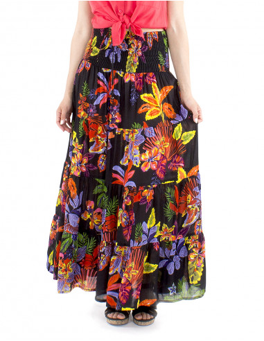 Falda viscosa volantes estampado Hawaian