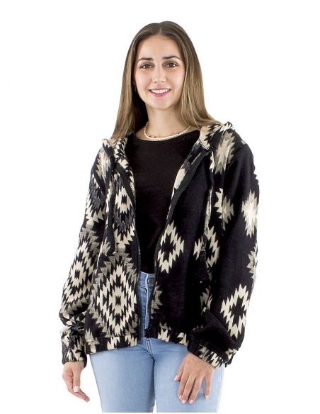 Cazadora acrilico chal zip Jacquart geometrico