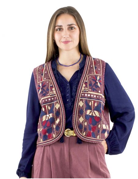 Chaleco algodón bordado con espejos