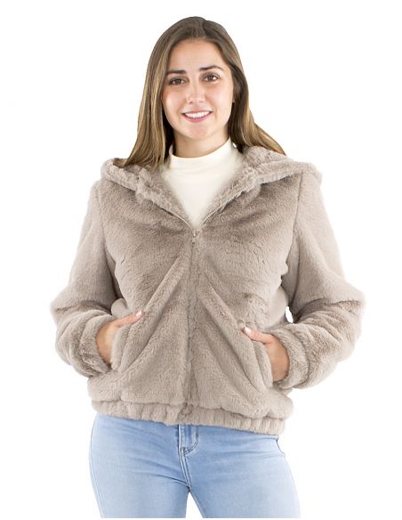 Chaqueta poliéster zip con capuchapiel poliéster