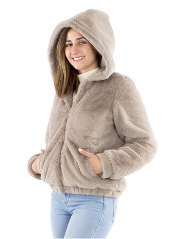Chaqueta poliéster zip con capuchapiel poliéster