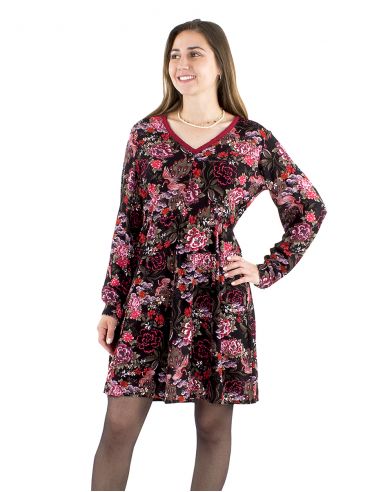 Vestido crepe viscosa cuello v estampado Sakura