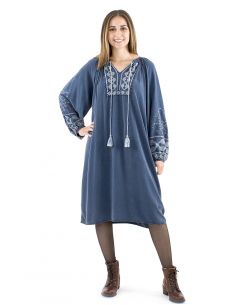 Vestido viscosa sw con bordados y pompones