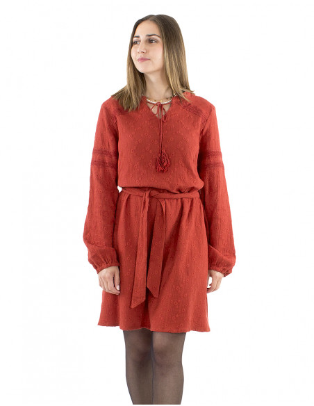 Vestido algodón liso gasa bordado