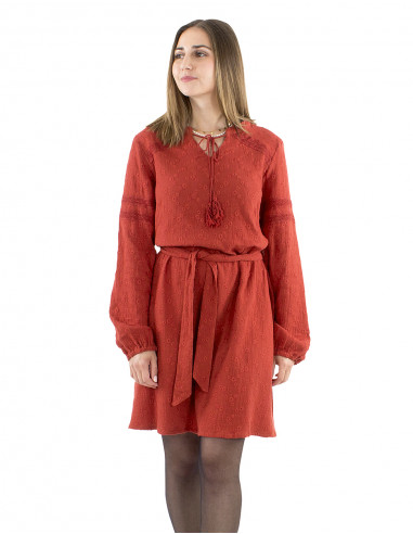 Vestido algodón liso gasa bordado