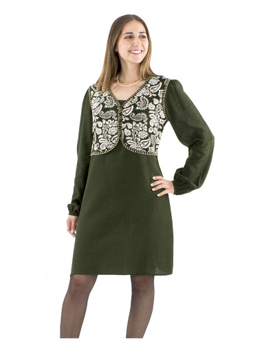 Vestido 91% viscosa 9% lino liso y bolero buste...