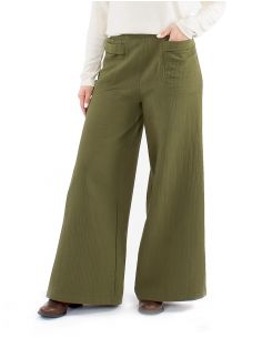 Pantalón algodón liso bolsillo 1/2 cintura elástica