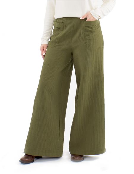 Pantalón algodón liso bolsillo 1/2 cintura elástica