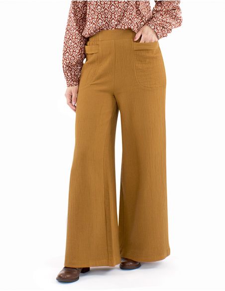Pantalón algodón liso bolsillo 1/2 cintura elástica
