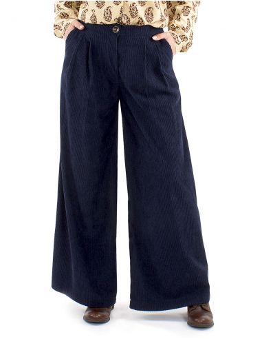 Pantalón terciopelo poliéster pliegue cintura bajo ancho