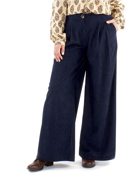 Pantalón terciopelo poliéster pliegue cintura bajo ancho