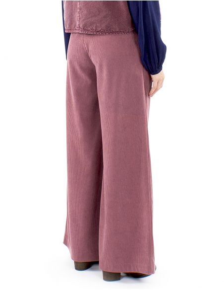 Pantalón terciopelo poliéster pliegue cintura bajo ancho