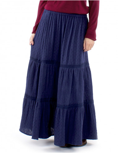 Falda larga algodón gasa  bordada doblada con...