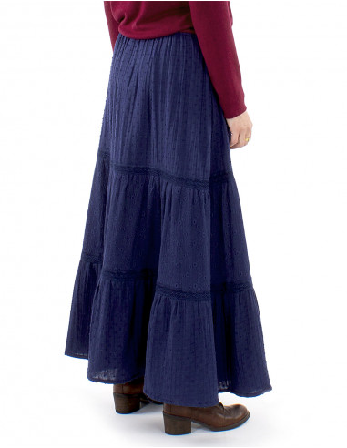 Falda larga algodón gasa  bordada doblada con...