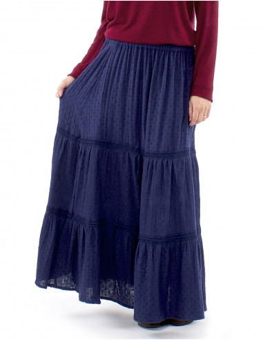 Falda larga algodón gasa  bordada doblada con...