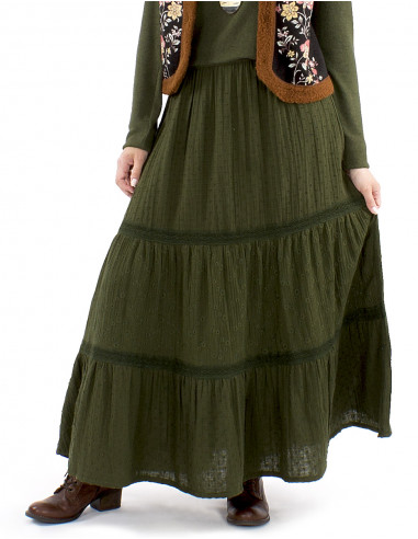 Falda larga algodón gasa  bordada doblada con...