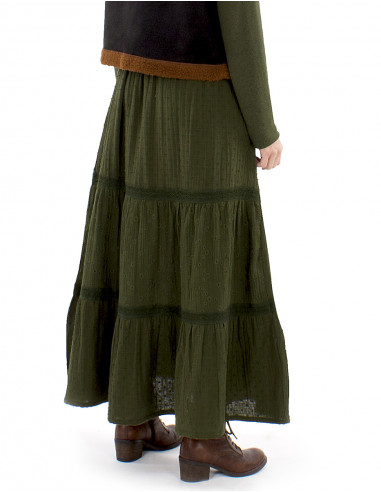 Falda larga algodón gasa  bordada doblada con...