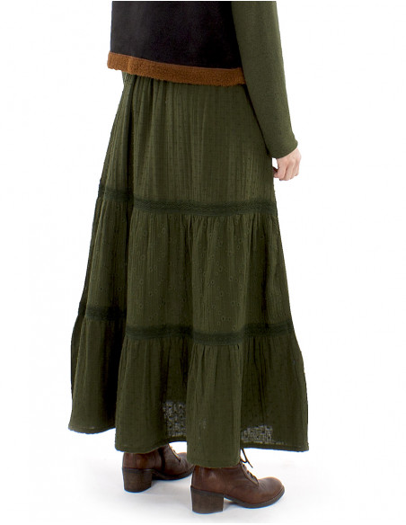 Falda larga algodón gasa  bordada doblada con volantes
