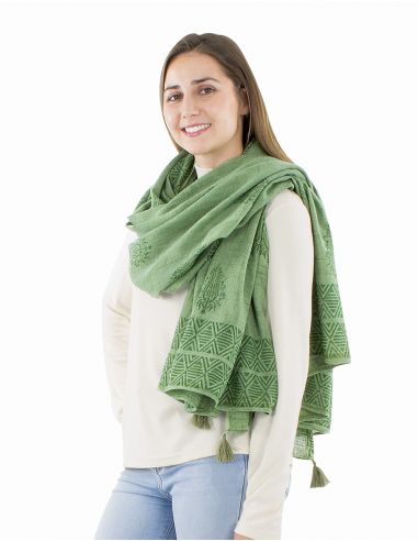 Chal algodón grueso pompones twill borde sello