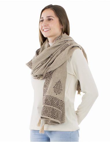 Chal algodón grueso pompones twill borde sello