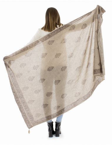 Chal algodón grueso pompones twill borde sello