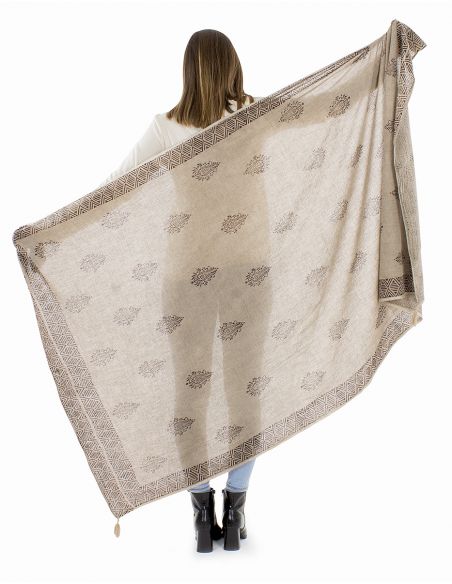 Chal algodón grueso pompones twill borde sello