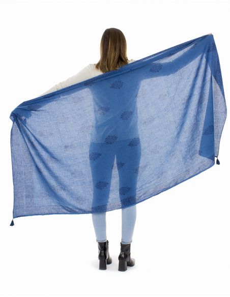 Chal algodón grueso pompones twill borde sello