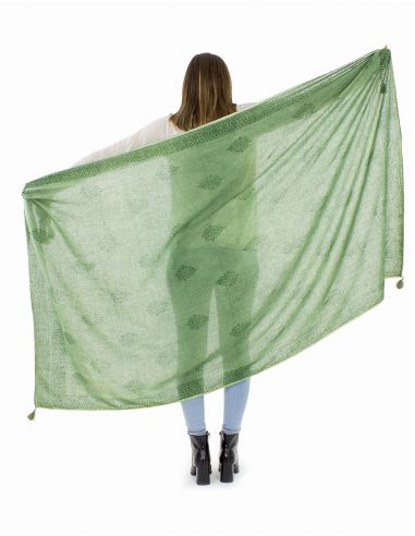 Chal algodón grueso pompones twill borde sello