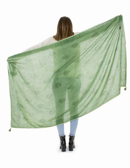 Chal algodón grueso pompones twill borde sello