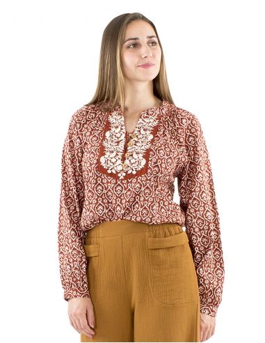 Blusa algodón bordada flores