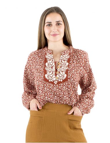 Blusa algodón bordada flores