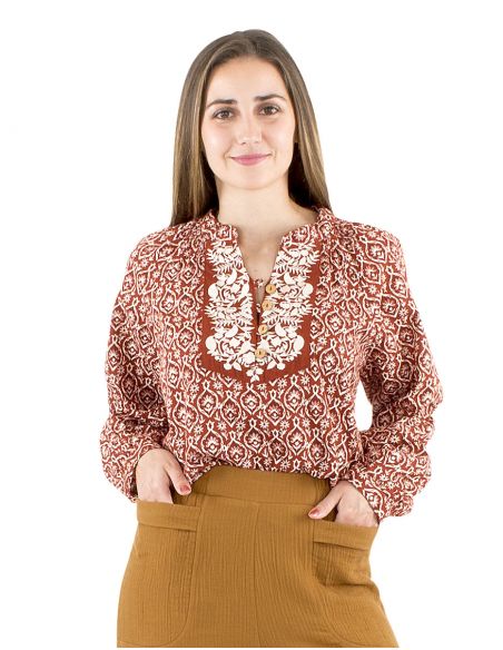 Blusa algodón bordada flores