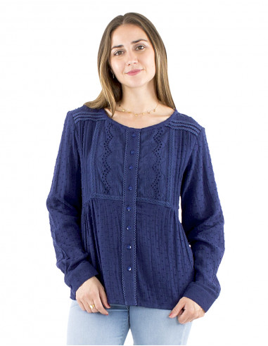 Blusa algodón lisa gasa bordada
