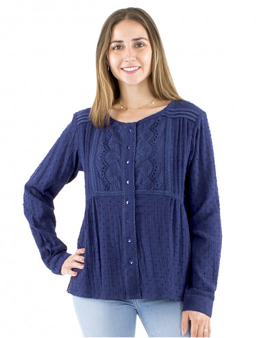 Blusa algodón lisa gasa bordada