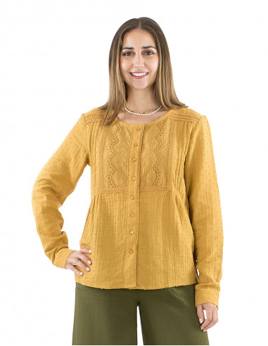 Blusa algodón lisa gasa bordada