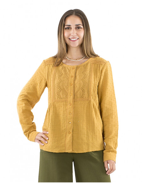 Blusa algodón lisa gasa bordada