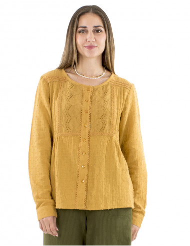 Blusa algodón lisa gasa bordada