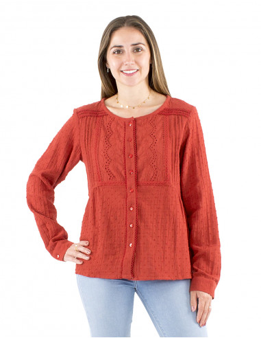 Blusa algodón lisa gasa bordada