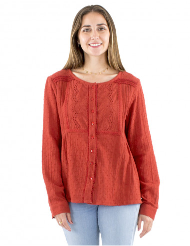 Blusa algodón lisa gasa bordada