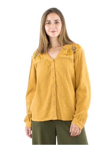 Blusa algodón lisa gasa bordada