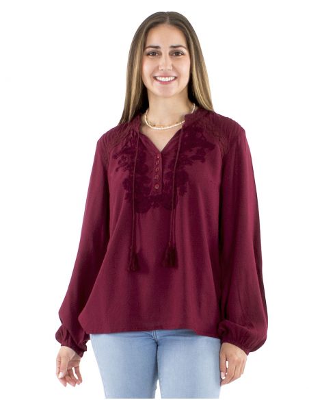 Blusa viscosa 5 botones bordada