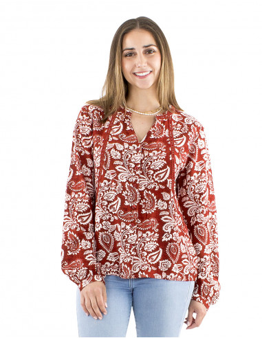 Blusa 91%viscosa 9%lino abotonada estampado antiguo