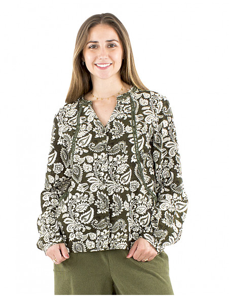 Blusa 91%viscosa 9%lino abotonada estampado antiguo