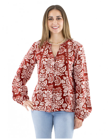 Blusa 91%viscosa 9%lino abotonada estampado antiguo