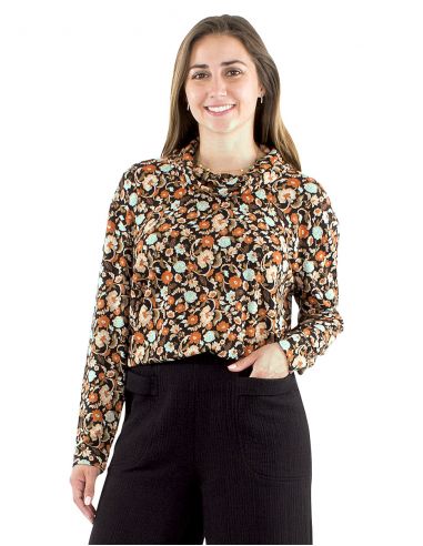 Blusa malla 95% poliester 5% elastano estampado Jazmín cuello alto