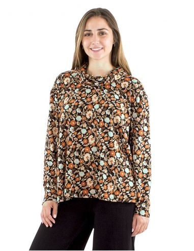 Blusa malla 95% poliester 5% elastano estampado Jazmín cuello alto