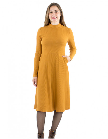 Vestido malla 95% algodón 5%elastano cuello alto