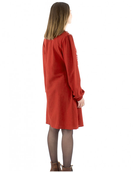 Vestido 91% viscosa 9% lino liso y bolero buste estampado antiguo