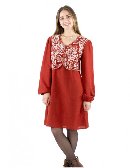 Vestido 91% viscosa 9% lino liso y bolero buste estampado antiguo